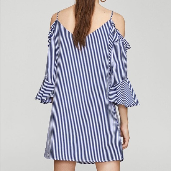 Mango Blue & White A-Line Cold Shoulder Dress - Picture 2 of 8